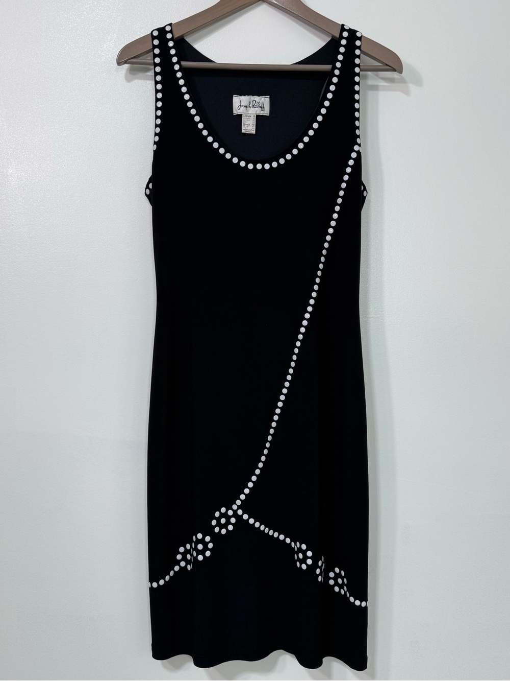 Joseph Ribkoff Vintage 90s Y2K Retro Shift Dress Black White Beaded Cocktail
